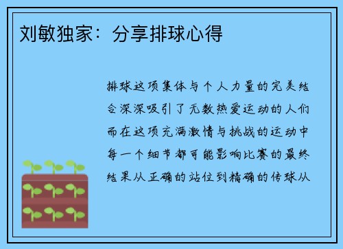 刘敏独家：分享排球心得