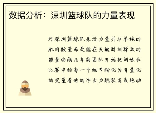 数据分析：深圳篮球队的力量表现