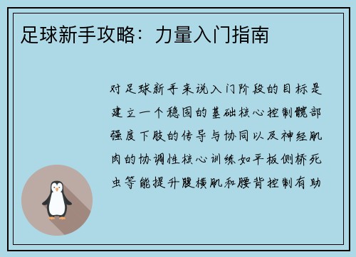 足球新手攻略：力量入门指南